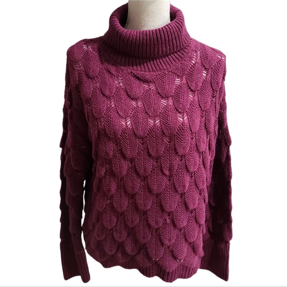 $10 Sale Purple Scallop Design Knit Turtleneck
